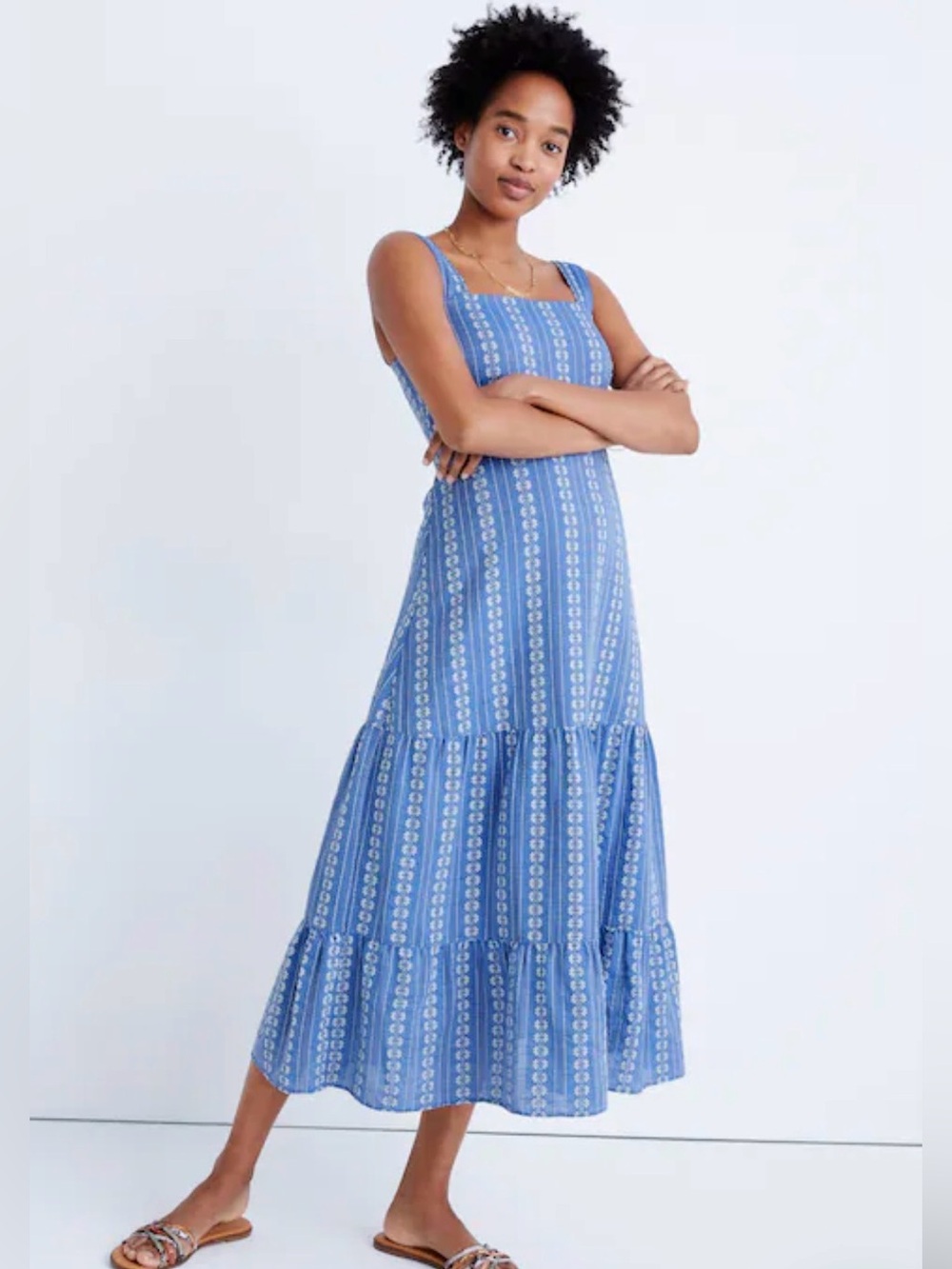 Madewell Embroidered Button-Back Tiered Sundress | Size 6
